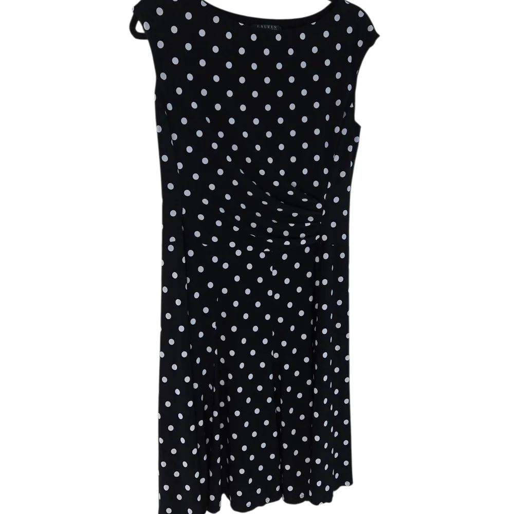 Lauren Ralph Lauren Black Midi Dress with White Dots Sz 12 - Picture 9 of 16